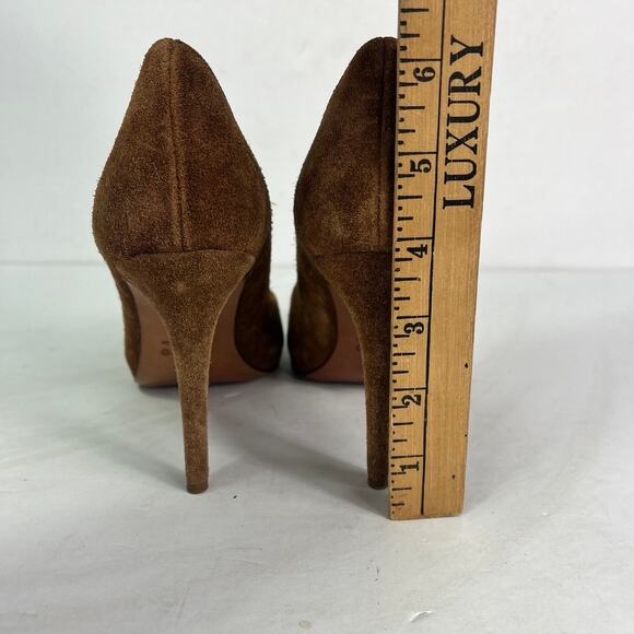 Acne Heel Pumps Heels 37 Brown Suede Leather Scallop Edge Made Italy - Picture 4 of 11